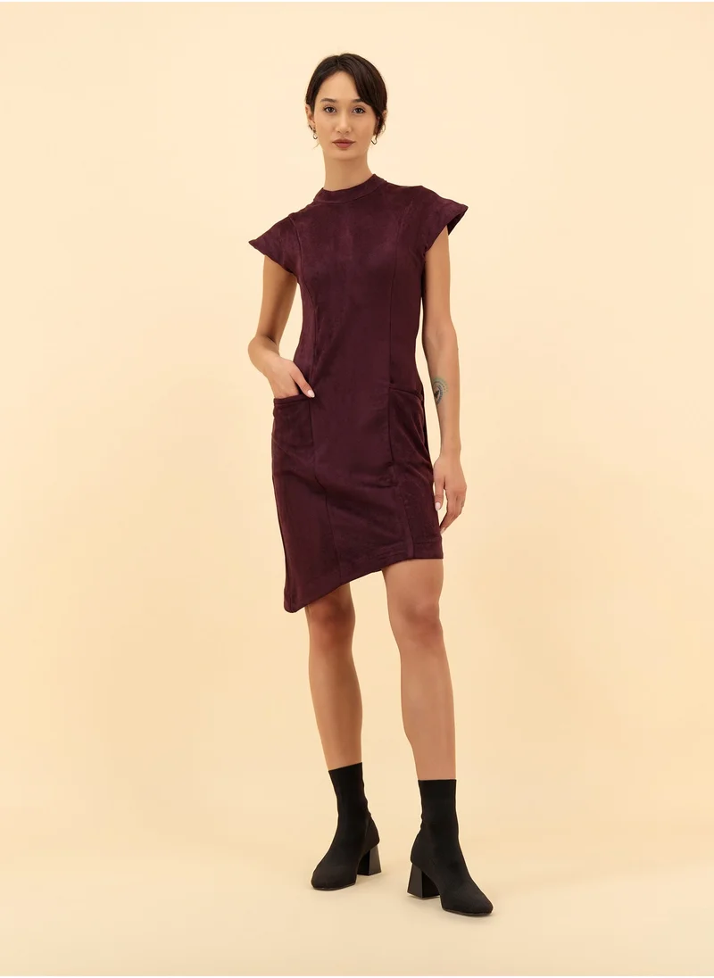 ZINALI Asymmetric Suede Dress
