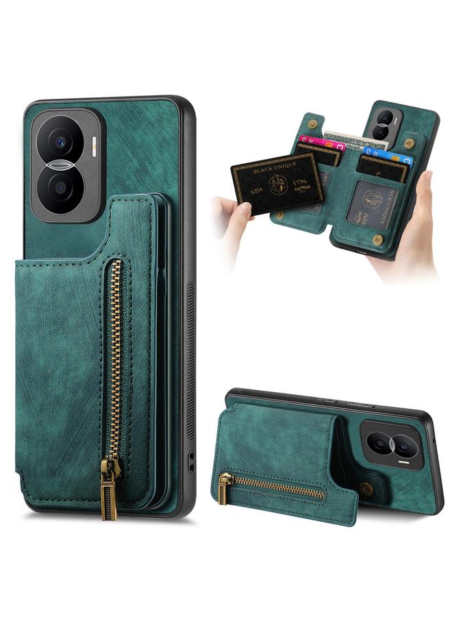 Green Tiger Case For Honor X40i Retro Leather Zipper Wallet Back Phone Case - Image 1