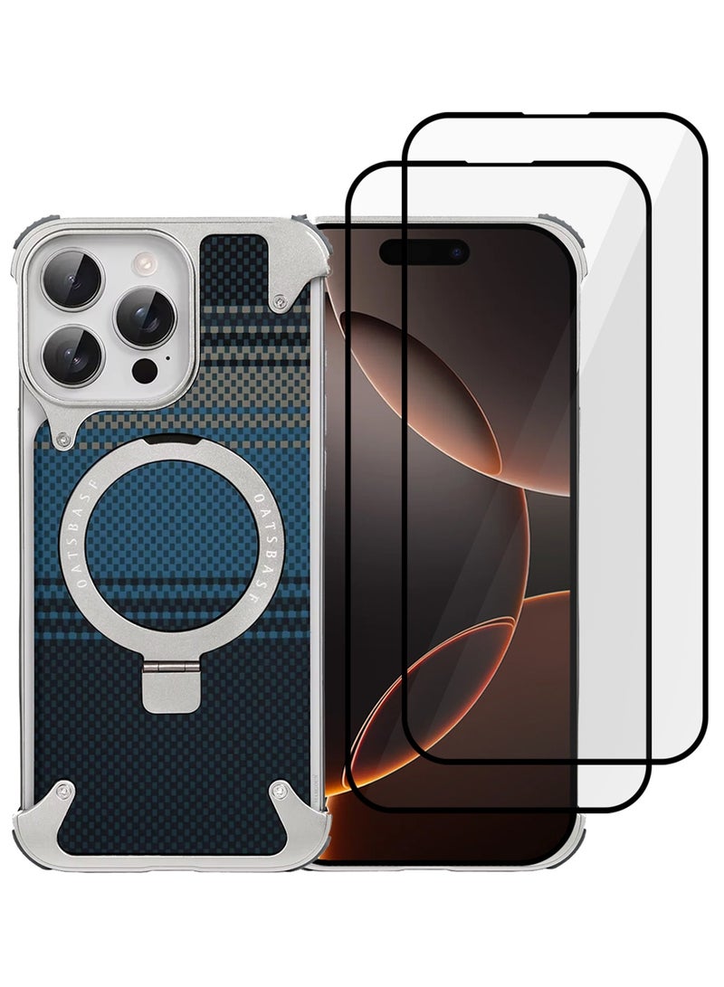 CATANES 3Packs Case Cover for iPhone 16 Pro Max, Magnetic Ring Stand, Carbon Fiber Texture, Shockproof Armor, MagSafe Compatible with Two Screen Protectors - Blue - Image 2