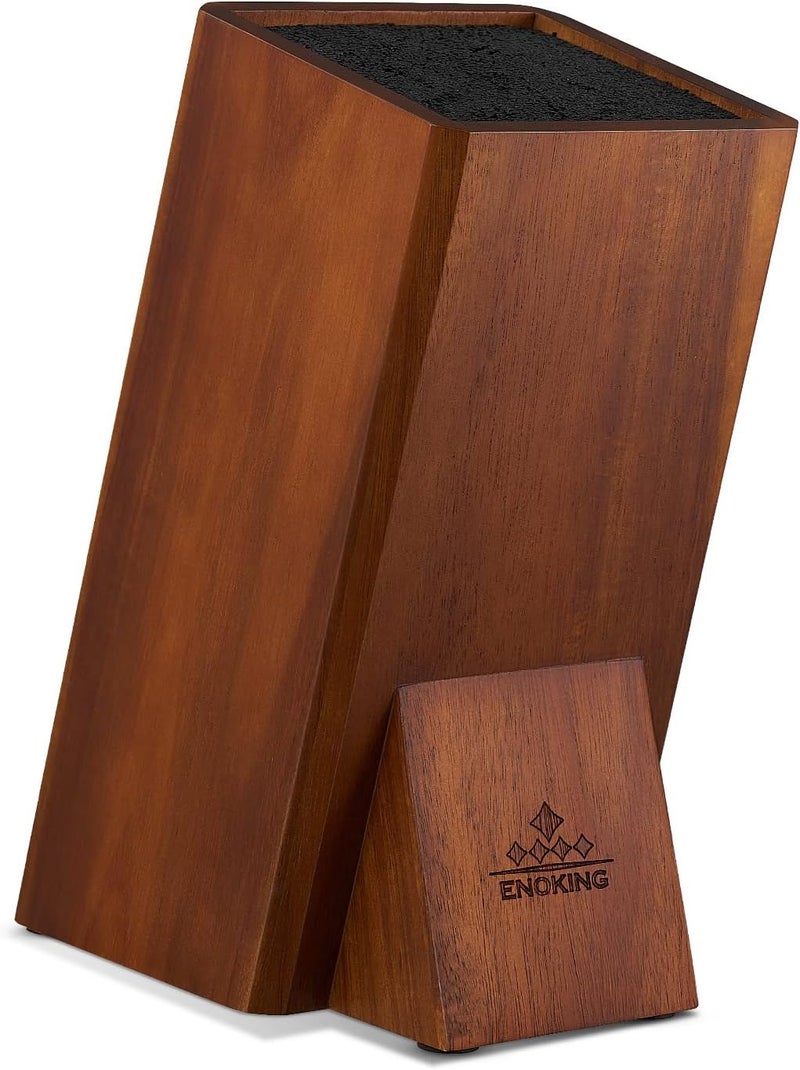 ENOKING Universal Knife Block without Knives, Acacia Wood Knife Holder/Knife Organizer with Removable Plastic Bristles for Kitchen Counter Knife Storage Rack - Image 1