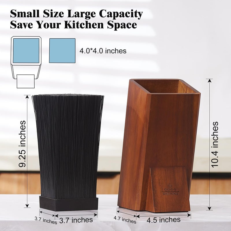 ENOKING Universal Knife Block without Knives, Acacia Wood Knife Holder/Knife Organizer with Removable Plastic Bristles for Kitchen Counter Knife Storage Rack - Image 5