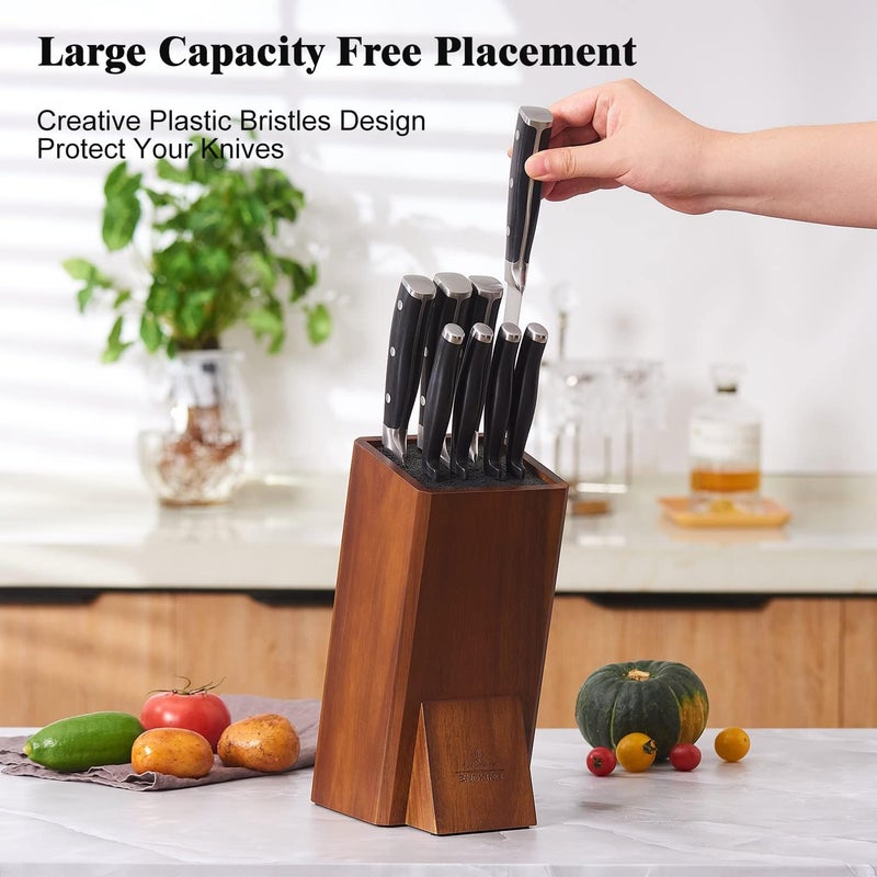 ENOKING Universal Knife Block without Knives, Acacia Wood Knife Holder/Knife Organizer with Removable Plastic Bristles for Kitchen Counter Knife Storage Rack - Image 3