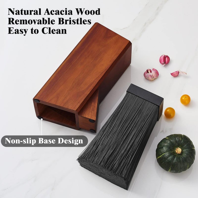 ENOKING Universal Knife Block without Knives, Acacia Wood Knife Holder/Knife Organizer with Removable Plastic Bristles for Kitchen Counter Knife Storage Rack - Image 4