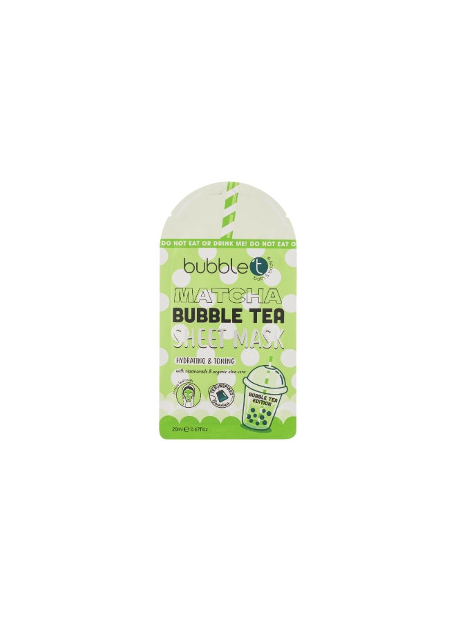 Bubble T Purifying Matcha Face Sheet Mask with Aloe Vera & Niacinamide - Detoxifies & Balances Oily Skin, Minimizes the Appearance of Pores (20 ml) - Image 1