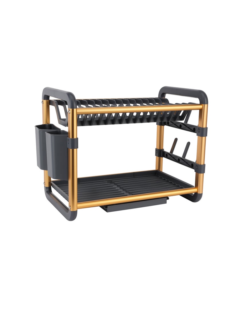 Royalford Dish Rack- RF12587/ 2 Layers, Organizer for Kitchen to Keep Plates, Bowls, Quarter Plate, Cutlery, Cups, etc., Holds 16 Plate/ Aluminum Drying Stand with Drainer Board - Image 1