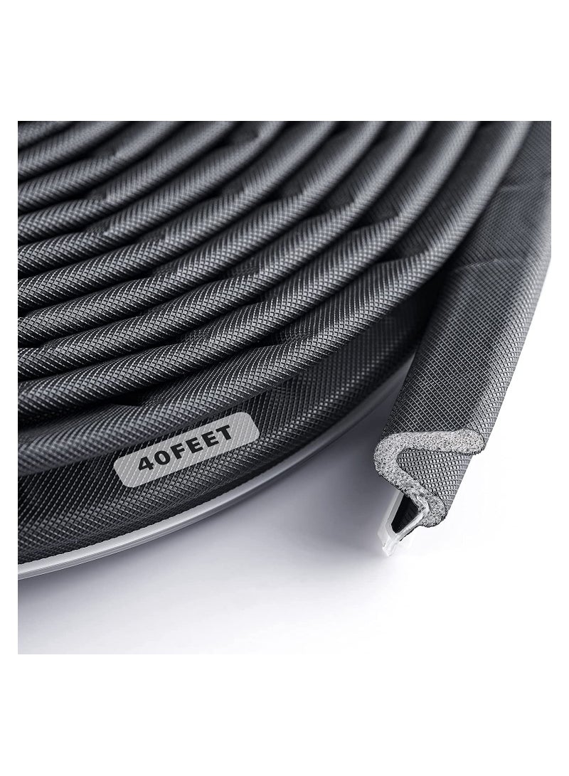 Weatherproof Door Seals & Soundproof Stripping - 40ft Foam Kerf Weather Stripping for Doors & Windows, Easy Card Slot Installation (Black, 13M) - Image 1