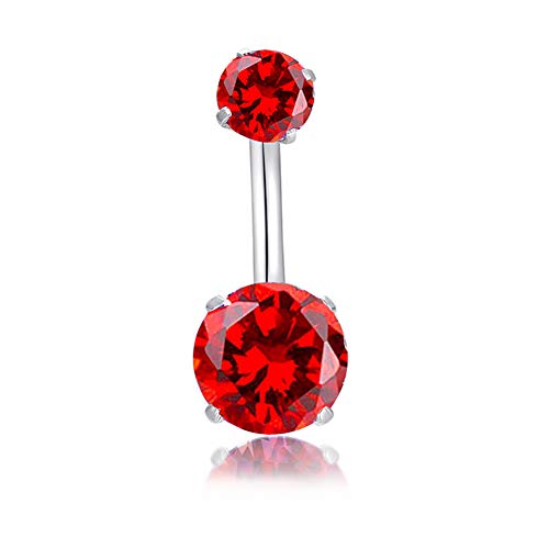 HQLA 14G Belly Button Rings Surgical Stainless Steel Round Cubic Zirconia Navel Barbell Stud Body Piercing (Red) - Image 1