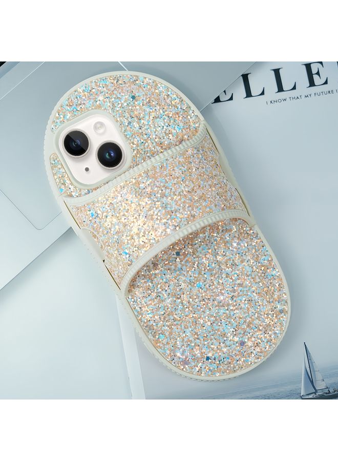 HuHa Case Cover For iPhone 14 Creative Glitter Slipper Design TPU Shockproof Phone Case Gold