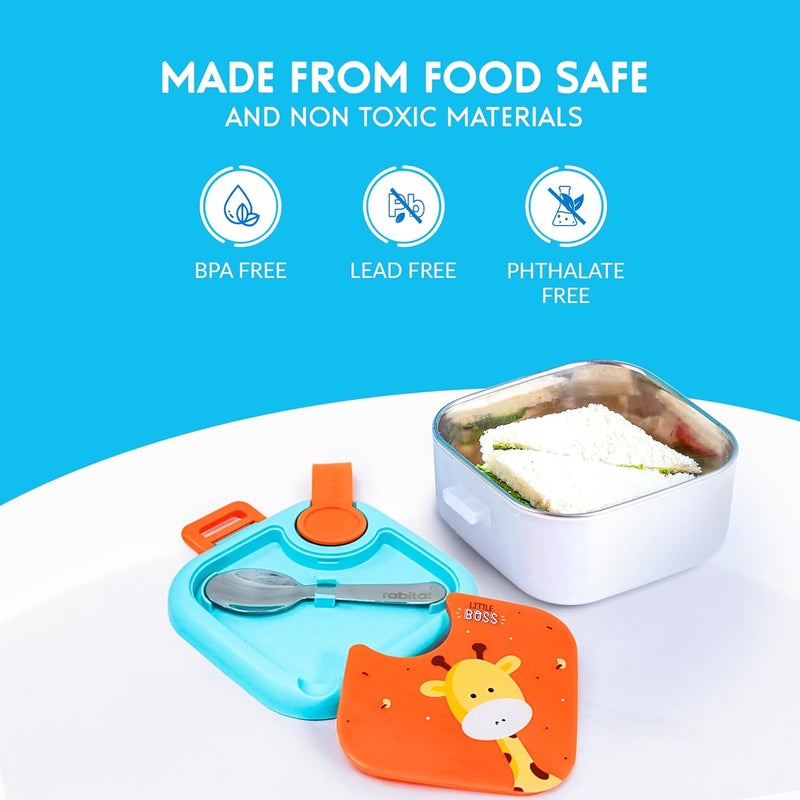 Rabitat LUNCHMATE Mini (Pack of 7) Stainless Steel Lunch Box with Spoon 2 Years Brand Warranty Little Boss 500 ml | Kanjak Gift Set | Steel Lunch Box Set for School Kids - Image 3