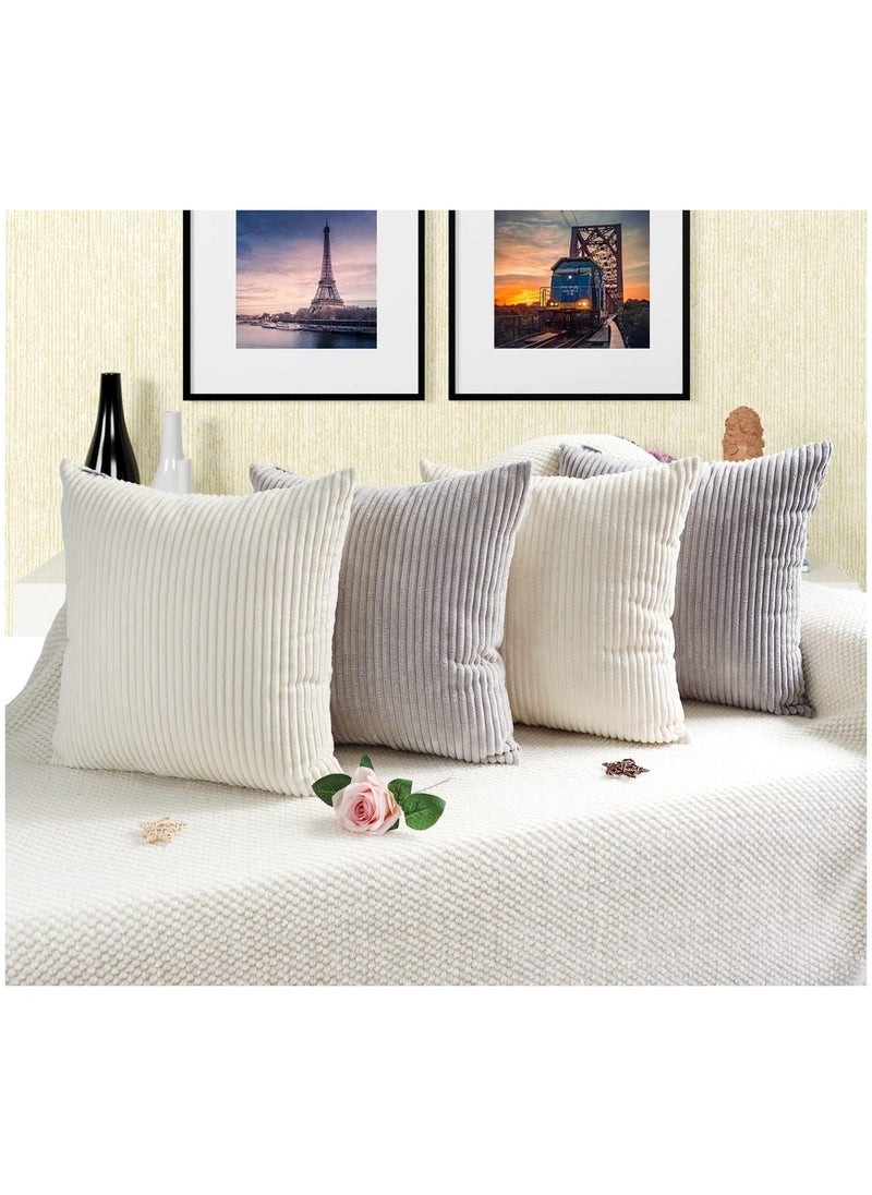 XiuWoo Set of 4 45*45cm Decorative Throw Pillow Covers, Soft Striped Corduroy Pillow Cases Solid Square Home Deco Cushion Cover for Living Room Couch Sofa Bedroom , Neutral  - Image 1