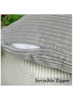 XiuWoo Set of 4 45*45cm Decorative Throw Pillow Covers, Soft Striped Corduroy Pillow Cases Solid Square Home Deco Cushion Cover for Living Room Couch Sofa Bedroom , Neutral  - Image 3
