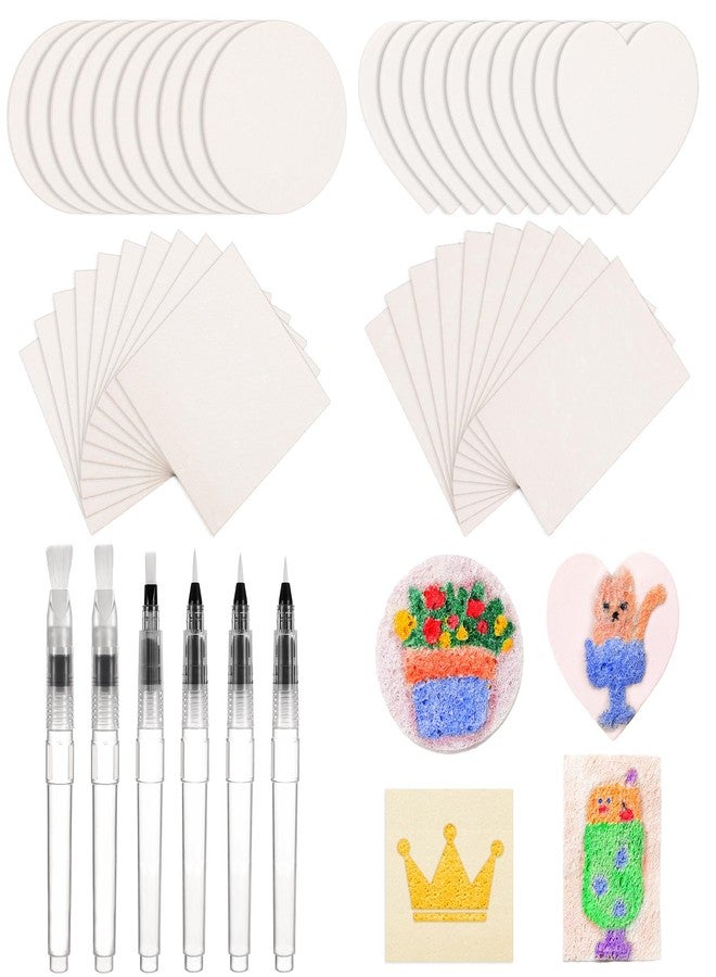 Marspark 40 Pcs 3D Foam Texture Painting Paper Kit with 6 Water Brush Pens Rectangular Square Round Heart Shaped Drawing Canvas Sponge Puffy Paint Sheets for DIY Craft Party Supplies - Image 1