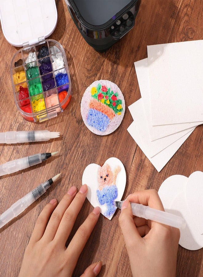 Marspark 40 Pcs 3D Foam Texture Painting Paper Kit with 6 Water Brush Pens Rectangular Square Round Heart Shaped Drawing Canvas Sponge Puffy Paint Sheets for DIY Craft Party Supplies - Image 3