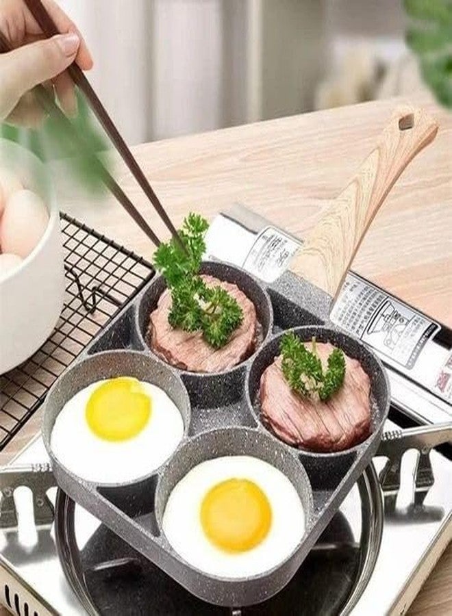 MITVIK 4-Hole Non-Stick Egg Frying Pan with Detachable Wooden Handle – Multi-Purpose Omelette & Breakfast Pan for Eggs, Pancakes, Burgers, Uttapam – Ceramic Coated Cookware (1 Pc, Multicolor) - Image 2