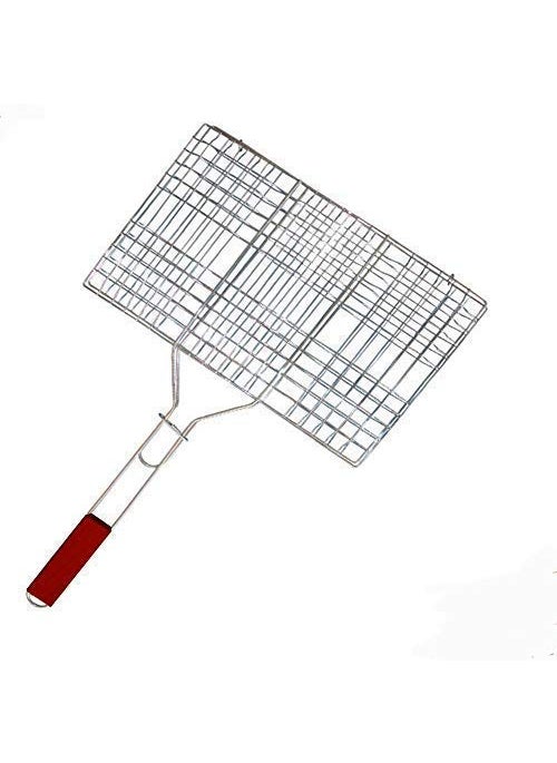 Delavala Delavala Camping Grill Rack BBQ Clip Folder Grill Single Fish Grill with Wooden Handle  - Image 1