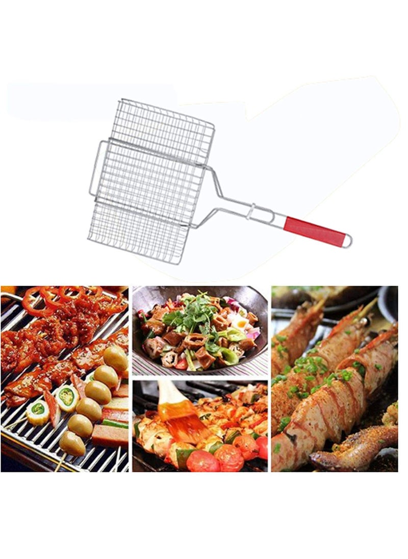 Delavala Delavala Camping Grill Rack BBQ Clip Folder Grill Single Fish Grill with Wooden Handle  - Image 2