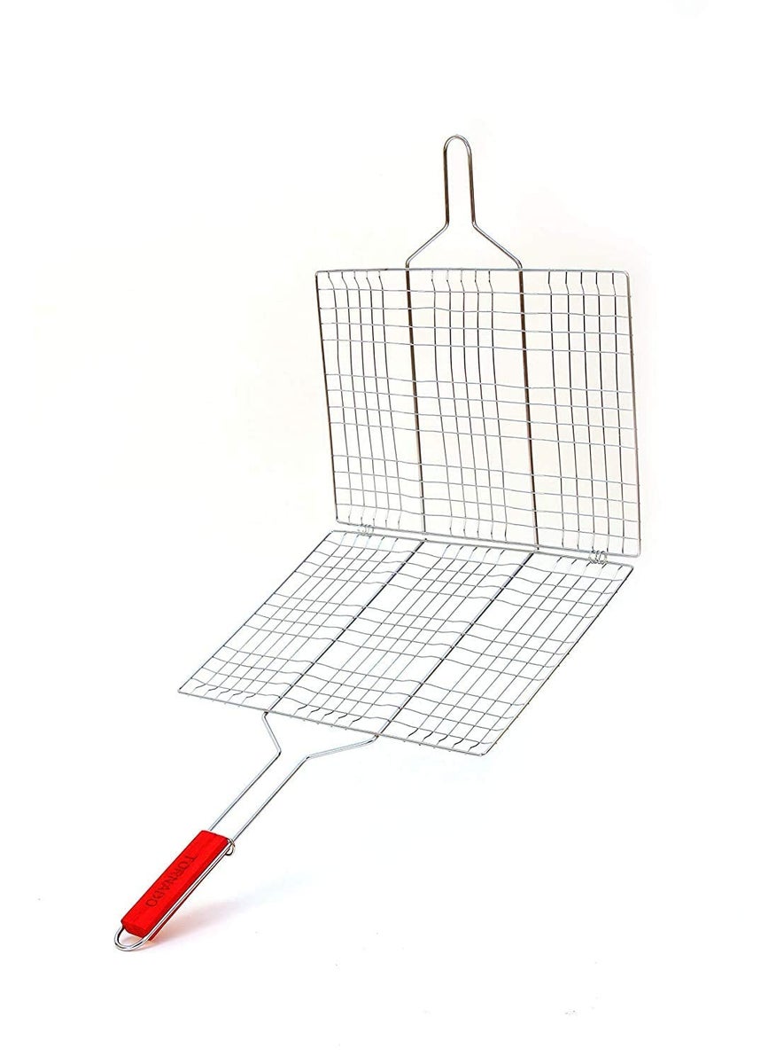 Delavala Delavala Camping Grill Rack BBQ Clip Folder Grill Single Fish Grill with Wooden Handle  - Image 4