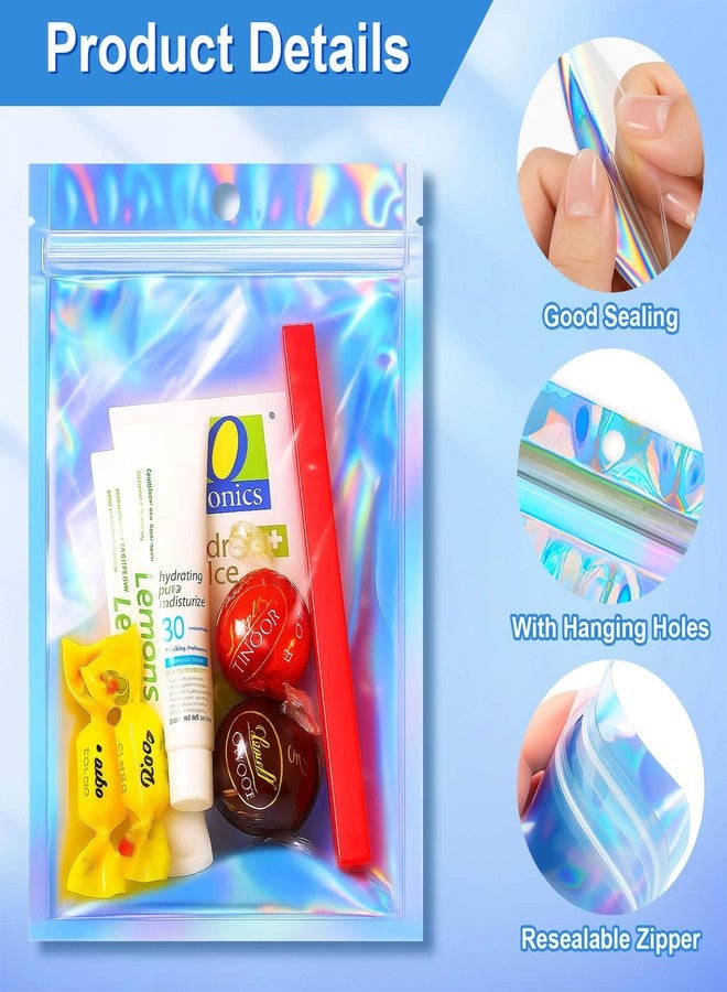 Cherodada 100 Pcs Clear foil Smell Proof Bags, 4x6 inch Reusable Mylar Bags for food Storage, jewelry, Party, Gifts, small business Packaging (Holographic Color) - Image 3