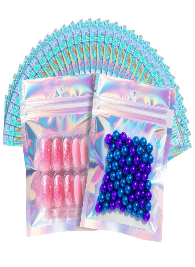 Cherodada 100 Pcs Clear foil Smell Proof Bags, 4x6 inch Reusable Mylar Bags for food Storage, jewelry, Party, Gifts, small business Packaging (Holographic Color) - Image 1