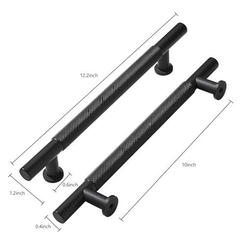 khtumeware 5 Pack 10 Inch256mm Drawer Handles Knurled Matte Black Cabinet Pulls Drawer Pulls Kitchen Hardware Kitchen Handles for Cabinets Cupboard Handles - Image 3
