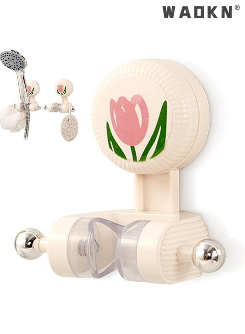 دبليو أيه أو كي أن حامل رأس دش محمول - حامل كأس شفط قابل للتعديل لخطاف حائط الحمام للمناشف وكرة الاستحمام ولوفة الاستحمام، متوسط، أبيض - Image 1