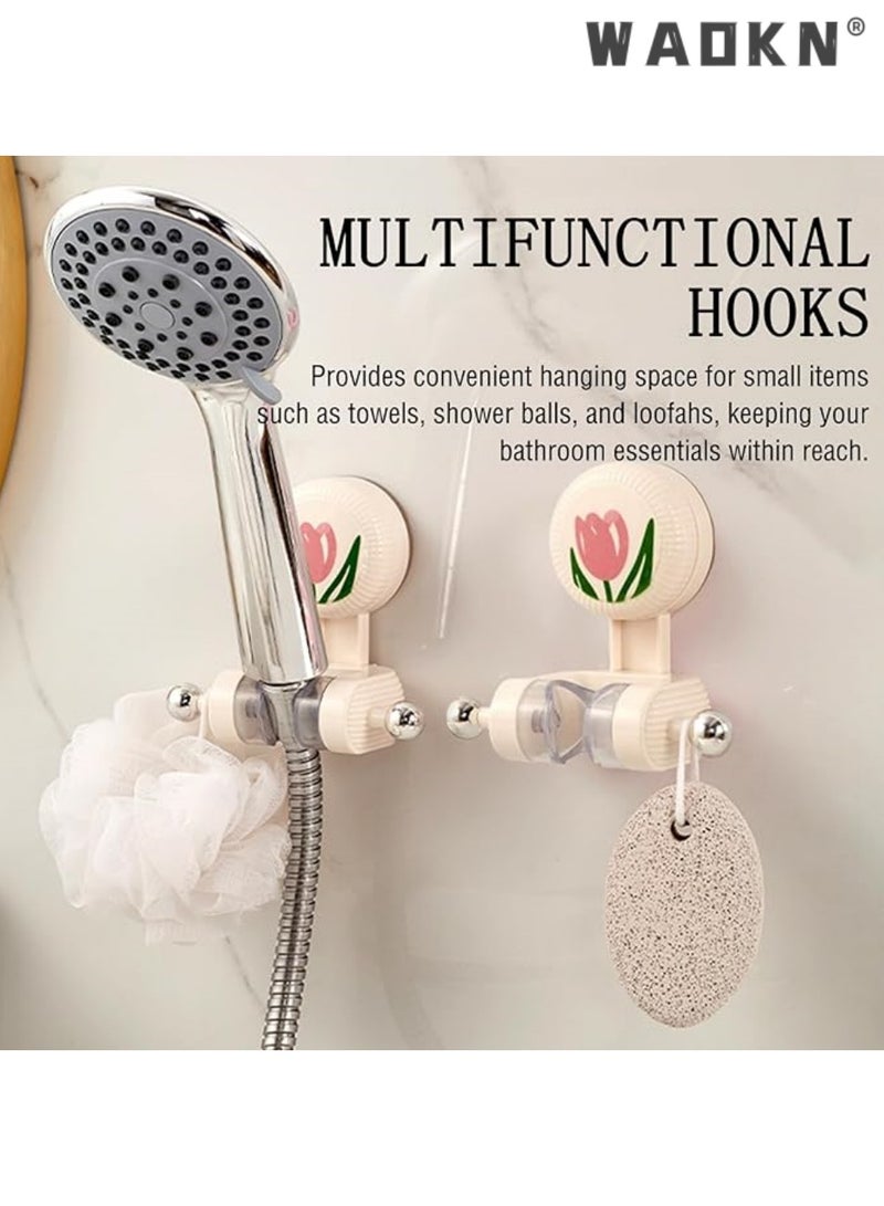 دبليو أيه أو كي أن حامل رأس دش محمول - حامل كأس شفط قابل للتعديل لخطاف حائط الحمام للمناشف وكرة الاستحمام ولوفة الاستحمام، متوسط، أبيض - Image 3