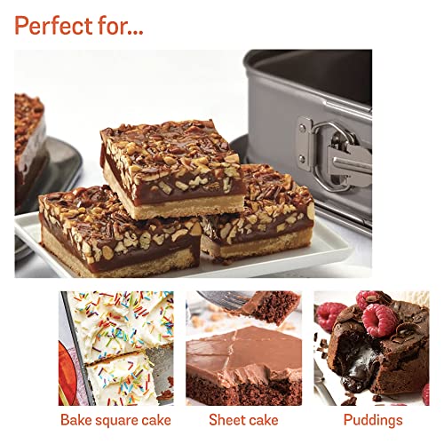 Meyer Bakemaster Carbon Steel Non Stick Square Springform Cake Pan | Cake Mould | Sqaure Cake Tin | Nonstick Bakeware | Baking Essentials | Baking Tray Square Pan, 23 cm, Grey - Image 3