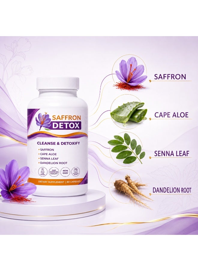 Saffron Detox Herbal Wellness Capsules With Saffron, Cape Aloe, Senna Leaf & Dandelion Root, Cleanse Support Formula, 60 Capsules - Image 3