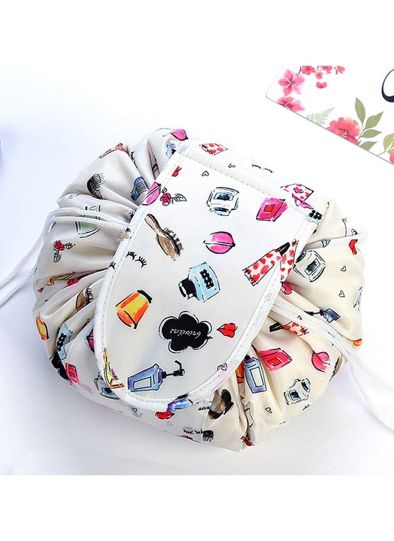 MARGOUN Makeup Bag Drawstring Travel Cosmetic Bag Round Magic Toiletry Beauty Kit Pouch Multicolor Printed 
