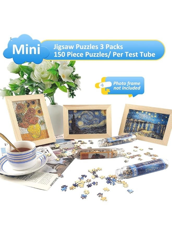 ChengQiSM Small Jigsaw Puzzles for Adults Mini Puzzles 150 Pieces Small Puzzles Micro Piece Puzzles Starry Night Rhone River Sunflower Puzzles 6 x 4 Inches 3 Pack - Image 1