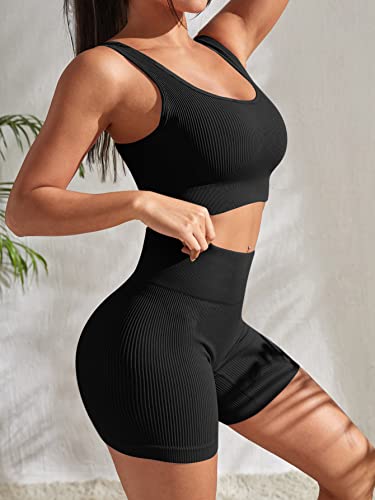 YWBIN 4 Piece Workout Sets for Women Seamless Ribbed High Waist Yoga shorts with Sports Bra Outfits - Image 3