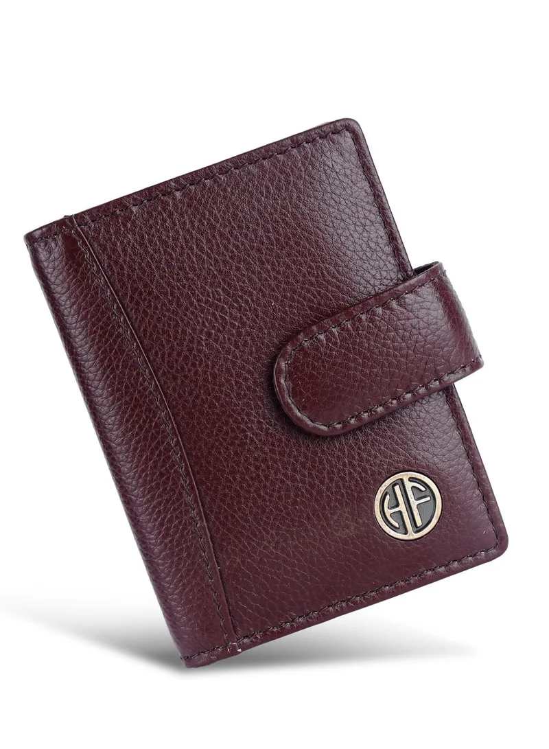 HAMMONDS FLYCATCHER Leather Card Holder for Men, Credit Card Holder, Slim Bi-Fold RFID Protected Credit Card Wallet for Men with 18 Card Slots, Metal Snap Button - Redwood Brown | D5PR