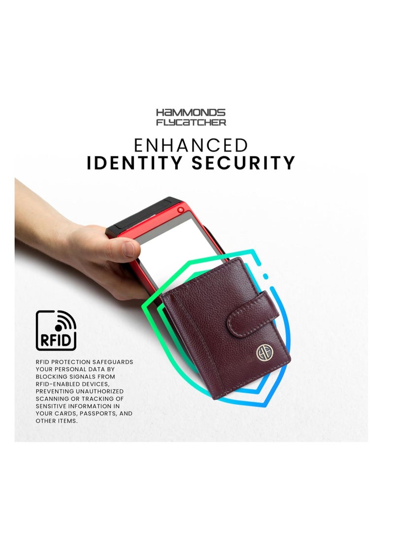  هاموندز فلاي كاتشر حامل بطاقات جلدي للرجال، حامل بطاقات الائتمان، محفظة بطاقات ائتمان رفيعة ثنائية الطي ومحمية بتقنية RFID للرجال مع 18 فتحة للبطاقات، زر معدني - بني خشب أحمر | D5PR - Image 4