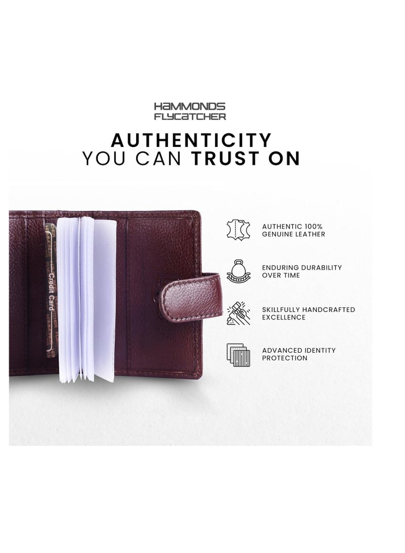  هاموندز فلاي كاتشر حامل بطاقات جلدي للرجال، حامل بطاقات الائتمان، محفظة بطاقات ائتمان رفيعة ثنائية الطي ومحمية بتقنية RFID للرجال مع 18 فتحة للبطاقات، زر معدني - بني خشب أحمر | D5PR - Image 5