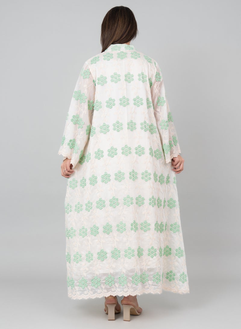 اكسا جلابية مطرزة بنقوش زهور أورا خضراء - Image 2