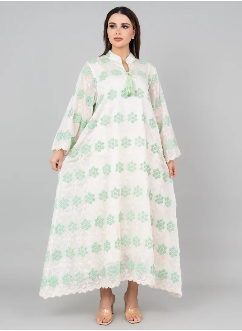 IKKXA Floral Aura Embroidered Jalabiya OMN03 Green