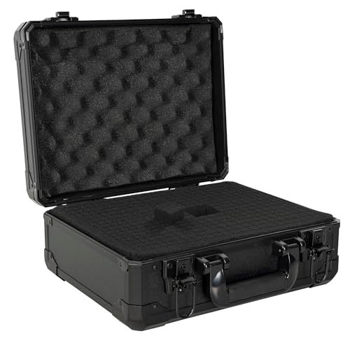ITHWIU 13 Inch Aluminum Carrying Case 13 X 10 X 5.5 Inch Ideal for Microphone & Camera Gear Transportation, DJ Mixer Case with Customizable Pre-Diced Foam, Black - Image 1