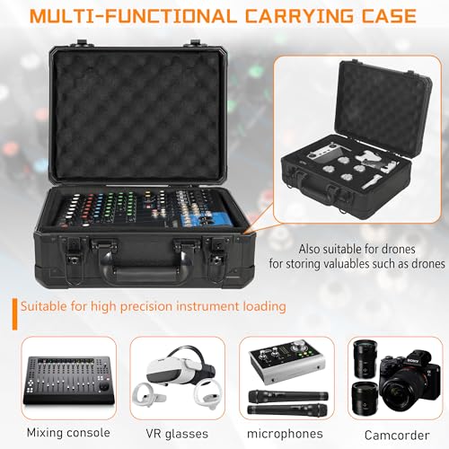 ITHWIU 13 Inch Aluminum Carrying Case 13 X 10 X 5.5 Inch Ideal for Microphone & Camera Gear Transportation, DJ Mixer Case with Customizable Pre-Diced Foam, Black - Image 4