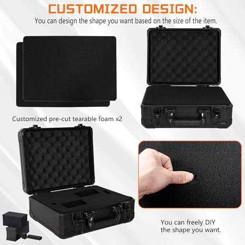 ITHWIU 13 Inch Aluminum Carrying Case 13 X 10 X 5.5 Inch Ideal for Microphone & Camera Gear Transportation, DJ Mixer Case with Customizable Pre-Diced Foam, Black - Image 3