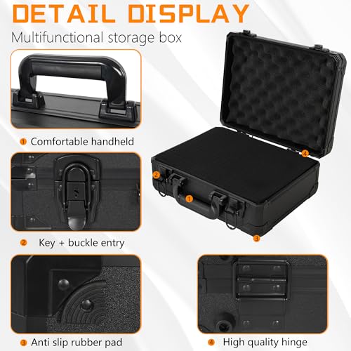 ITHWIU 13 Inch Aluminum Carrying Case 13 X 10 X 5.5 Inch Ideal for Microphone & Camera Gear Transportation, DJ Mixer Case with Customizable Pre-Diced Foam, Black - Image 2