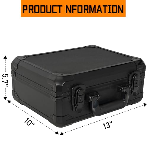 ITHWIU 13 Inch Aluminum Carrying Case 13 X 10 X 5.5 Inch Ideal for Microphone & Camera Gear Transportation, DJ Mixer Case with Customizable Pre-Diced Foam, Black - Image 5