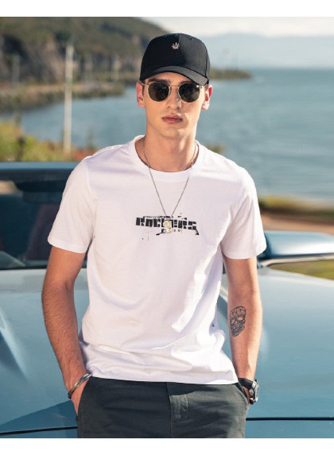 Cotton】men's Short Sleeve T-shirt With Creative Print, Round Neck Casual Tee For Youth - Image 1