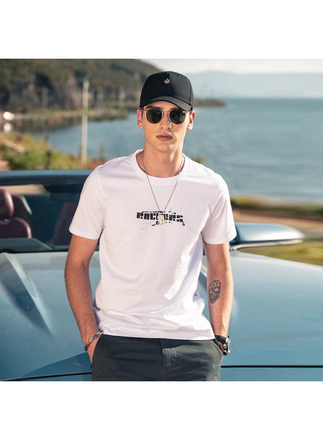 Cotton】men's Short Sleeve T-shirt With Creative Print, Round Neck Casual Tee For Youth - Image 2