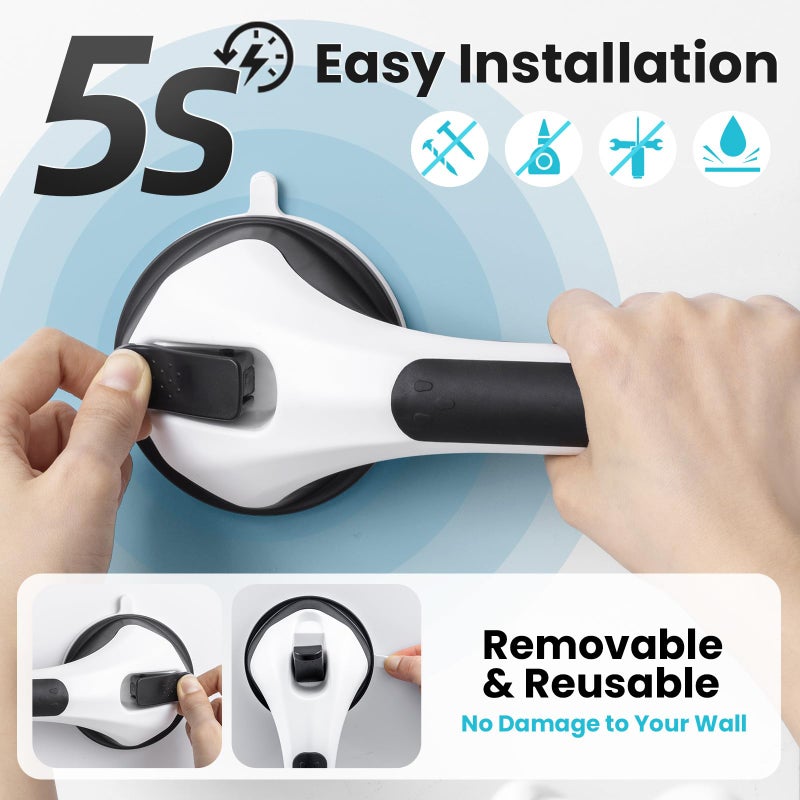 TAILI Shower Grab Bar 2 Pack Suction Grab Bars for Bathtubs and Showers, Heavy Duty Shower Handle Removable Shower Handrails for Seniors and Elderly, Bathroom Safety Grip No Drilling Waterproof, Black - Image 4