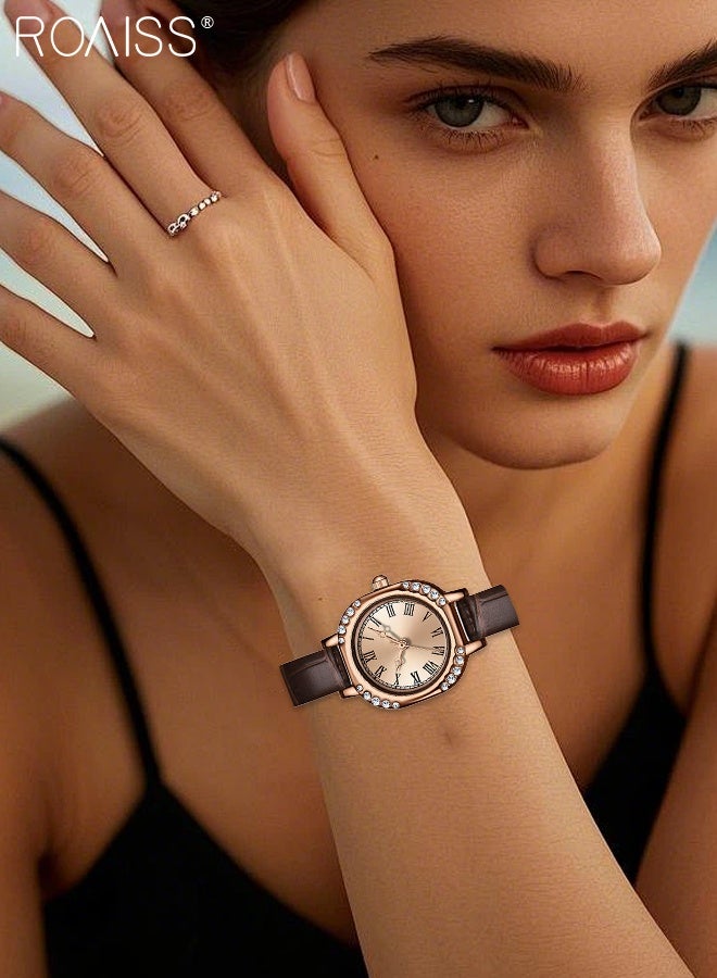 رويس ساعات نسائية صغيرة مربعة رفيعة بحزام جلدي بني مقاومة للماء أنيقة كاجوال بسيطة ساعة يد كوارتز تناظرية هدايا للنساء - Image 2