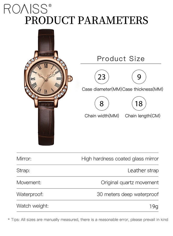 رويس ساعات نسائية صغيرة مربعة رفيعة بحزام جلدي بني مقاومة للماء أنيقة كاجوال بسيطة ساعة يد كوارتز تناظرية هدايا للنساء - Image 3