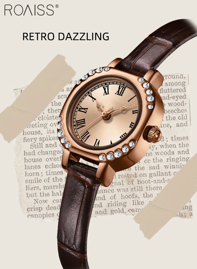 رويس ساعات نسائية صغيرة مربعة رفيعة بحزام جلدي بني مقاومة للماء أنيقة كاجوال بسيطة ساعة يد كوارتز تناظرية هدايا للنساء - Image 5