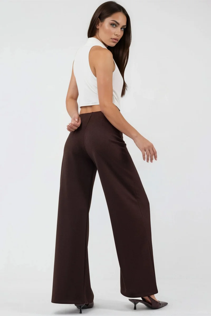 Busem Coffee Brown BUSEM High Waist Wide Leg Trousers for Women | Best Price UAE