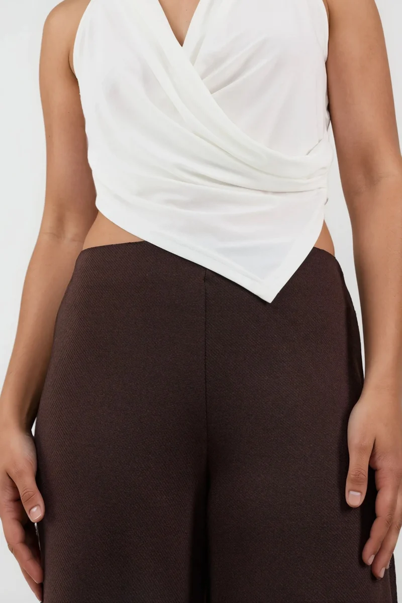 Busem Coffee Brown BUSEM High Waist Wide Leg Trousers for Women | Best Price UAE