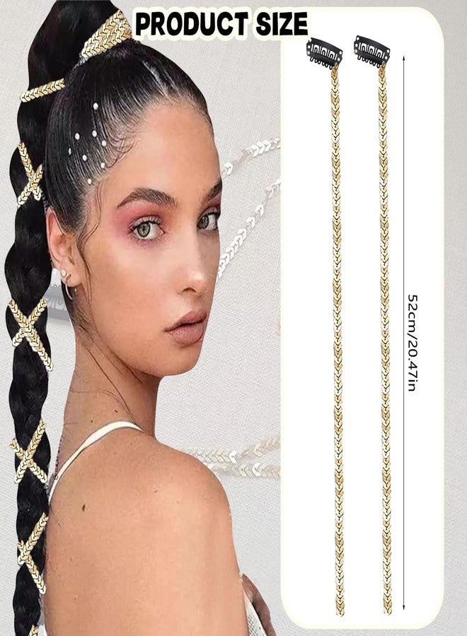 CHIROGRAPHY Braided Hair Chain for Women | Gold Punk Metal Tassel Hair Clips | Wheat Chain Hair Extensions for Braids, Ponytails, Wedding and Party Headpiece Accessories (2 Pcs) - Image 2